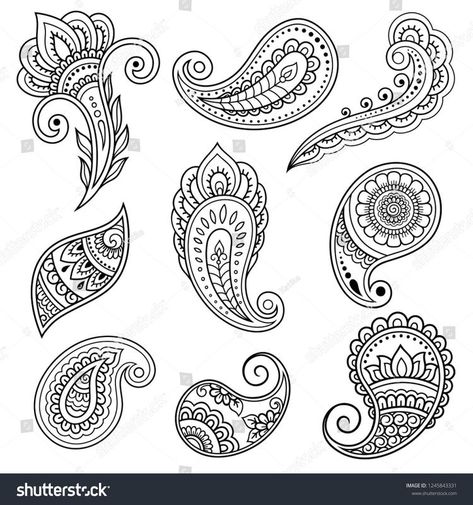 Simple Paisley Tattoo Design, Paisley Drawing, Henna Hand Designs, Mehndi Flower, Henna Drawings, Muster Tattoos, Beginner Henna Designs, Paisley Art, Indian Patterns