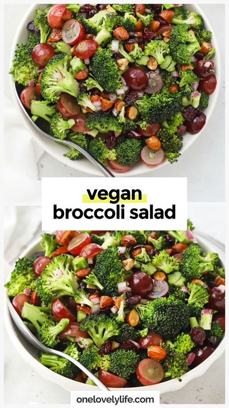 Our easy vegan broccoli salad recipe combines fresh broccoli with sweet and savory mix-ins, and a delicious tangy dressing you're going to LOVE. Yes, we made a broccoli salad recipe without mayo! Our easy vinaigrette has all the sweet and tangy flavor you crave in a classic broccoli salad, simply made without mayo. This yummy summer salad is gluten-free, paleo AND vegan, so it's the perfect summer bbq side dish recipe for all kinds of guests! Broccoli Salad No Mayo, Sweet Onion Dressing, Recipe With Carrots, Easy Vinaigrette, Vegan Broccoli Salad, Summer Bbq Side Dishes, Bbq Side Dish Recipes, Vegan Pulled Pork, Fit Mitten Kitchen