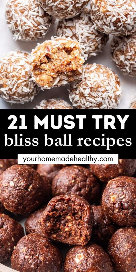 Lemon bliss balls and chocolate bliss balls stacked on top of each other. Clean Snack Recipes, Energy Ball Recipes Healthy, Bliss Balls Recipe, Almond Bliss Balls, Fruit Balls Recipe, Healthy Balls, Ginger Balls Recipe, Bliss Balls Healthy, Make Ahead Snacks