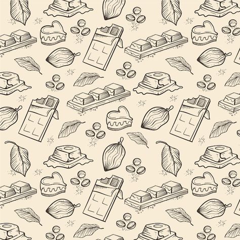 Chocolate Pattern Design, Chocolate Illustration Graphics, Chocolate Doodle, Background Chocolate, Green Leaf Logo, Chocolate Vector, Chocolate Illustration, Chocolate Drawing, Doodle Food