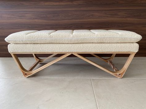 Boucle Cream Upholstered Hendrics Ottoman Bench-Midcentury style-Bedroom bench-Dining Bench-Living room bench-Hallway bench-48"Wx18"Dx18"H by DOLAIME on Etsy Bedroom Living Space, Bench Hallway, Hallway Seating, Home Foyer, Gossip Bench, Bench Dining, Bent Plywood, Hallway Bench, Modern Entry