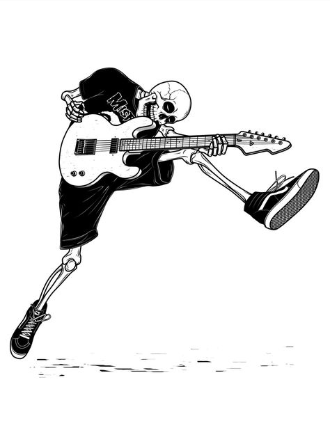 Skeleton With Guitar, Ukulele Tattoo, Punk Rock Tattoos, Wallpaper Skeleton, Rockstar Tattoo, Punk Rock Art, Sketch Skull, Punk Drawing, Art Macabre