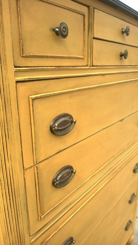 SOLD EXAMPLE ...Chalk painted dresser/Chest of Drawers Annie Sloan Chalk Paint /Painted Furniture Yellow Painted Furniture, Yellow Dresser, Wax Ideas, Chalk Paint Dresser, Golden Furniture, Yellow Furniture, Chalk Paint Ideas, Chalk Painted Furniture, Annie Sloan Paints