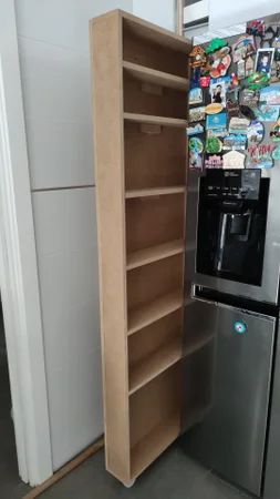 Slide Out Refrigerator Cabinet : 10 Steps (with Pictures) - Instructables Storage Between Fridge And Wall, Pull Out Cabinet Next To Fridge, Storage Beside Fridge, Narrow Slide Out Cabinet, Pullout Pantry Cabinet, Side Of Fridge Storage, Side Fridge Storage, Diy Pull Out Pantry, Fridge Side Panel