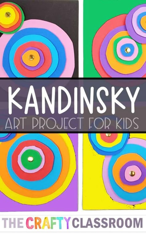 Kids Abstract Art, Circle Art Projects, Matisse Art Project, Wassily Kandinsky Art, Kandinsky For Kids, Fun Abstract Art, Abstract Art For Kids, Art Project For Kids, Kandinsky Art