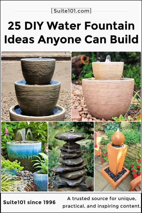 25 DIY Water Fountain Ideas to Beautify Your Garden Small Yard Fountain Ideas, Solar Powered Water Fountains Outdoor Diy, Indoor Water Garden Fountain, Diy Plant Pot Water Feature, Diy Pot Water Fountain, Garden Water Fountains Diy, Landscaping Fountain Ideas, Diy Fountain Ideas Indoor, Diy Garden Water Fountain