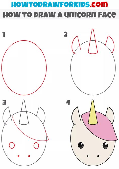 How to Draw a Unicorn Face for Kindergarten - Easy Drawing Tutorial Unicorn Art Drawing, Draw Unicorn, Directed Drawing Kindergarten, Draw A Unicorn, Hand Art Kids, Unicorn Drawing, Drawing Lessons For Kids, Tree Drawings Pencil, Mermaid Drawings