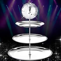 Disco Themed Dessert Table, Disco Party Decorations Ideas Mirror Ball, Purple And Silver Disco Party, Disco Ball Centerpiece, Disco Party Glassware, Disco Drink Stirrer, Metal Cupcake Stand, Dessert Tower, 70s Disco Party