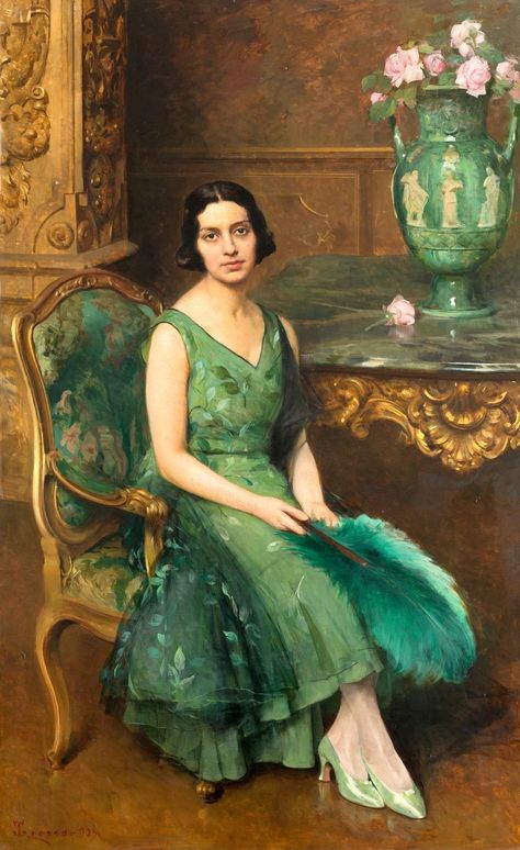 Giacomo Grosso (Italian, 1860-1931) 1920s Green Dress, Green Gown, Carnival Costumes, Italian Art, Art Dress, 1920s Fashion, Hand Art, Historical Dresses, Historical Clothing