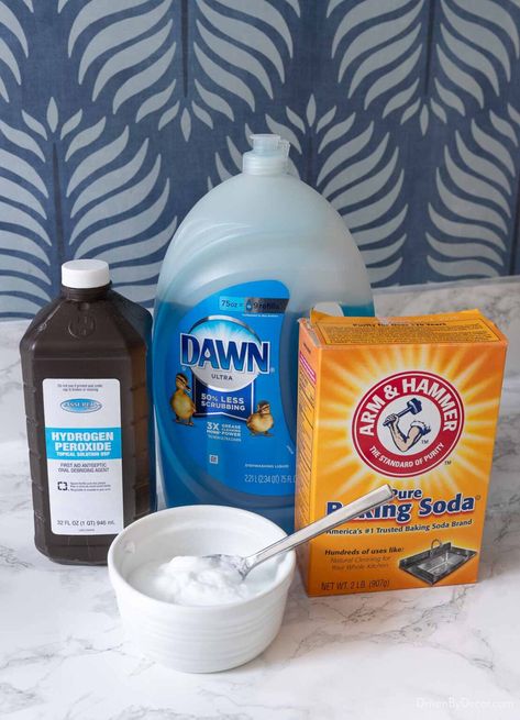 How to Clean Floor Tile Grout: What Works & What Doesn't! - Driven by Decor Clean Floor Tile Grout, Floor Grout Cleaner, Grout Cleaning Diy, Grout Cleaner Recipe, Diy Grout Cleaner, Homemade Grout Cleaner, Baking Soda Hydrogen Peroxide, Cleaning Shower Tiles, Baking Soda Cleaner