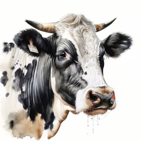 Cows Painting, Animal Digital Art, Cow Watercolor, Cow Portrait, Farm Animal Paintings, Cow Paintings, Cow Artwork, Cow Art Print, Cow Illustration