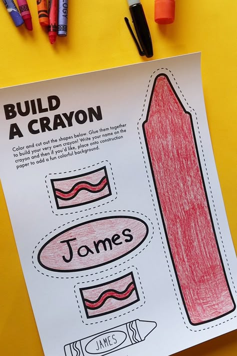 coloring in crayon Crayon Gifts For Teachers, Prek Back To School Art Activities, Crayon Outline Printable, The Crayon Box That Talked Craft, Back To School Craft Preschoolers, Kids Back To School Crafts, The Crayons Go Back To School, Crayon Paper Craft, The Crayons Book Of Feelings Activities