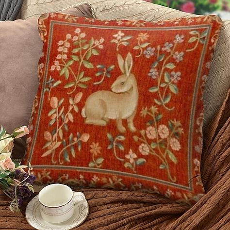 Medieval Rabbit, Medieval Tapestries, Medieval Mansion, France History, Unicorn Tapestry, Modern Cushion Covers, Fox Pillow, Rabbit Pillow, British Architecture