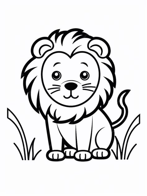 Premium Photo | A black and white drawing of a lion sitting in the grass generative ai Lion Clipart Black And White, Sun Clipart Black And White, Butterfly Clipart Black And White, Fish Clipart Black And White, Cat Clipart Black And White, Tree Clipart Black And White, Drawing Of A Lion, Lion Outline, Lion Sitting