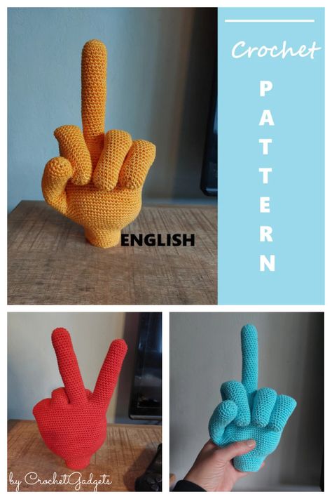 Hand Amigurumi Crochet Pattern Hand Amigurumi, Unique Crochet Projects, Funny Crochet Gifts, Crochet Gloves Pattern, Crochet Humor, Knitting Patterns Toys, Mobile Website, Crochet Design Pattern, Beginner Crochet Projects