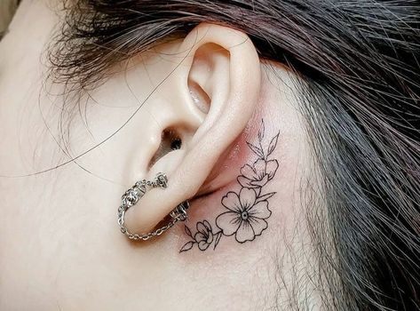 Flower Ear Tattoos, Ear Tattoo Design, Tattoo Ideas Flower, Tattoos Ear, Behind The Ear Tattoos, Tattoo Ear, Behind Ear Tattoos, Behind The Ear Tattoo, Tattoos Simple