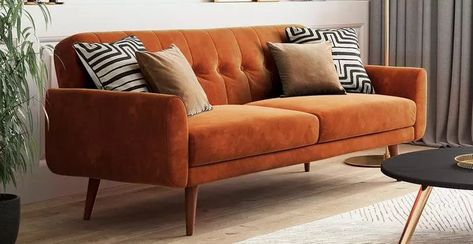 Sofas Ideas Living Room, Three Seater Sofa Bed, Orange Couch, Sofa Design Ideas, Kitchen Sofa, Orange Sofa, Orange Bedding, 3 Seater Sofa Bed, Corner Sofa Set