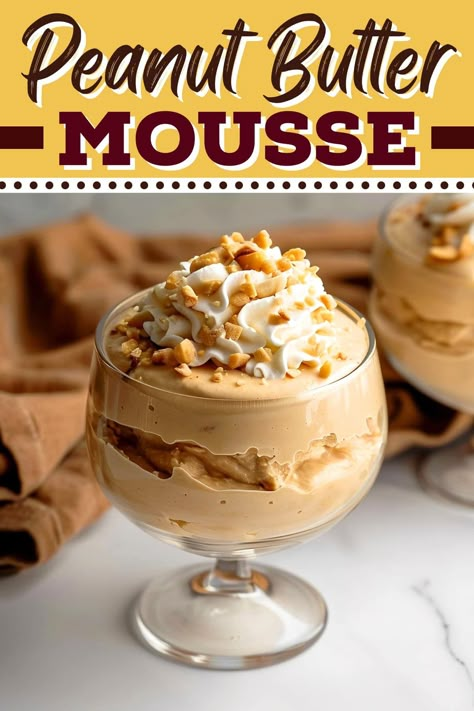 Chocolate Peanut Butter Parfait, Easy Peanut Butter Mousse, Mousse Flavors, Pb Mousse, Peanut Butter Mousse Filling, Peanut Butter Cup Pie Recipe, Peanut Butter Chocolate Mousse, Peanut Butter Mouse, Desserts With Cream Cheese