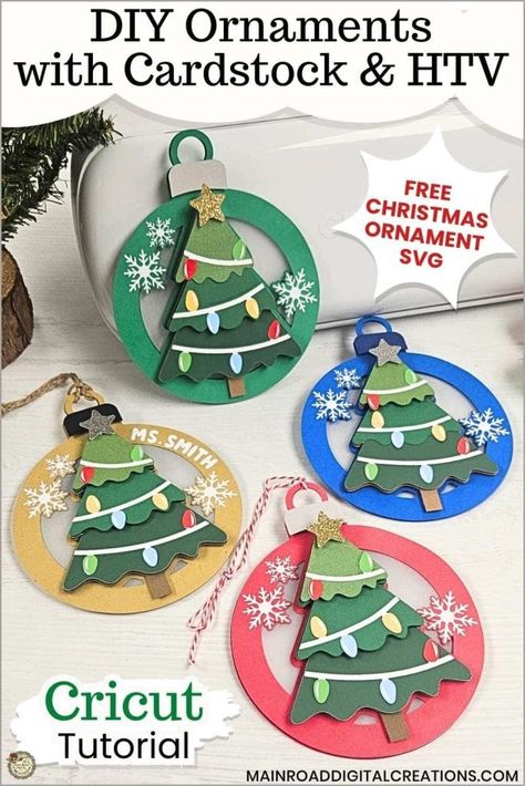 Crafting Joy: Free Christmas Ornament SVG File | Cricut Tutorial - Main Road Digital Creations Free Svgs For Cricut Christmas, Christmas Card Paper Crafts, Cardstock Ornaments Diy, Layered Paper Christmas Ornaments, Paper Crafts With Cricut, Cardstock Crafts To Sell, Layered Christmas Ornaments, Cricut Christmas Ornament, Christmas Cricut Cards