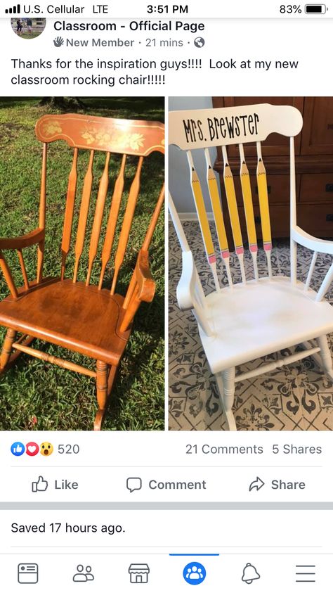 Rocking Chair For Classroom, Rocking Chair Classroom, Rocking Chair Teacher, Teacher Chairs For Classroom Diy, Classroom Rocking Chair Teachers, Painted Rocking Chairs For Classroom, Teacher Chairs For Classroom, Teacher Rocking Chair Painted, Classroom Rocking Chair