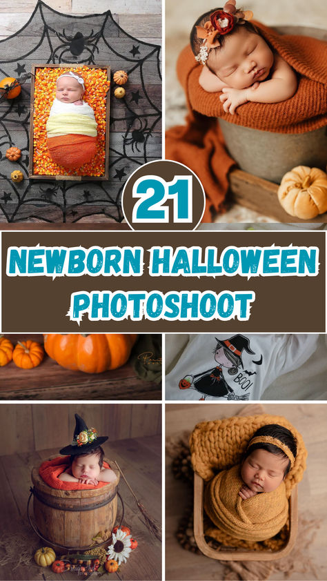 Looking to capture your baby's first Halloween in the cutest way possible? These 21 creative and adorable newborn Halloween photoshoot ideas will melt your heart! From tiny pumpkins to spooky costumes, you'll find the perfect inspiration to make your little one's photoshoot memorable. Get ready for some seriously sweet and spooky baby pics! Newborn Diy Costume, Newborn Halloween Picture Ideas, Newborn Halloween Photoshoot At Home, Fall Newborn Photo Ideas, Newborn Pumpkin Photoshoot, Newborn Halloween Photos, Newborn In Pumpkin, Diy Halloween Baby Photoshoot, Halloween Infant Photoshoot