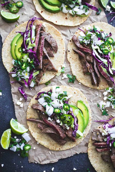 Steak Tacos Aesthetic, Tacos Steak, Steak Taco, Simple Healthy Recipes, Steak Tacos, My Food, Quesadillas, Fajitas, Tortillas