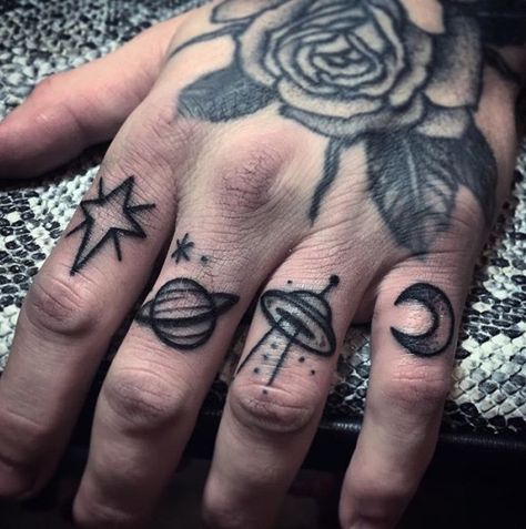 Smallest Tattoos, Divination Tattoo, Men Finger Tattoos, Nathan Kostechko, Finger Tats, Tattoo Wedding Rings, Knuckle Tattoos, Hand And Finger Tattoos, Alien Tattoo