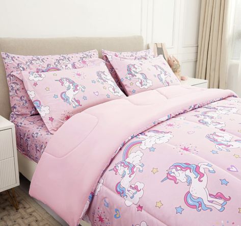 Mooreeke Kids Comforter Bed Set Full Size for s Girls, 8 Pieces Bed in a Bag with Shams, Sheet Set, Pink Unicorn Full Soft Microfiber Kids Comforter Bedding Set Kids Comforter Sets, Bedroom Comforter Sets, Kids Comforters, Comforter Bedding, Full Bedding Sets, Comforter Bed, Comforter Bedding Sets, Bed In A Bag, Pink Unicorn