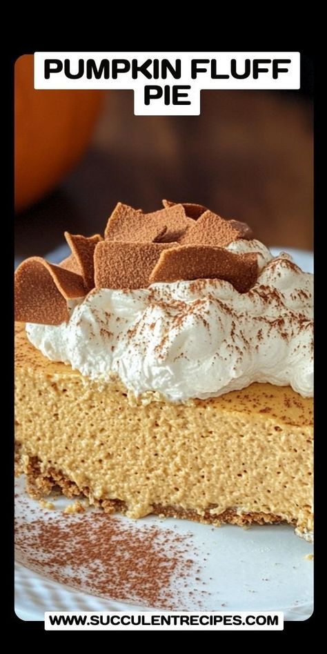 Try this Easy Pumpkin Fluff Pie Recipe for a quick and delicious dessert! With minimal preparation and no baking required, this pie is perfect for busy occasions. The creamy pumpkin filling with a hint of cinnamon and nutmeg adds a tropical twist, making it a great treat for family gatherings or holidays. Pumpkin Chiffon Pie No Bake, Pumpkin Pie Fluff Recipe, Pumpkin Cloud Pie, Pumpkin Pie Filling Recipe Desserts, Pumpkin Fluff Pie Recipe, Healthy Pie Recipe, Pumpkin Fluff Dessert, Pumpkin Fluff Pie, Quick Pumpkin Desserts