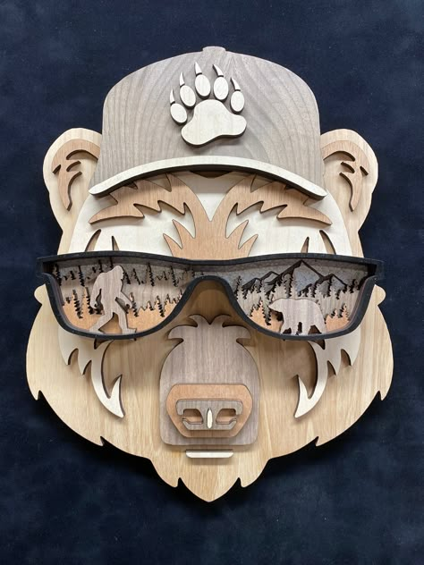 Laser Engraving Ideas, Bear Wall Art, Head Art, Laser Cut Wood Crafts, Layered Art, Art Hub, Wall Art Crafts, 7 Layer, Laser Art