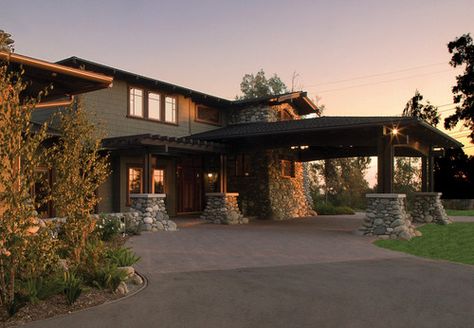 Port Cochere Driveway, Porte Cochere Driveway, Stone Foyer, Covered Driveway, Port Cochere, Hip Roof Design, Carport Ideas, Car Ports, Craftsman Decor