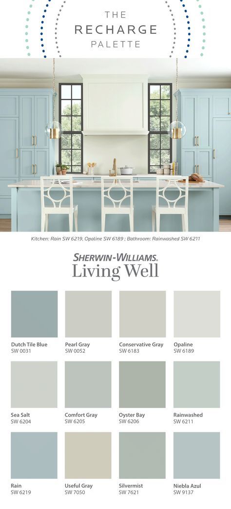 Cool Cabinet Colors, Farmhouse Coastal Color Palette, Aqua Accents Living Room, Decorating With Robins Egg Blue, Modern Beach House Interior Design Kitchen, Coastal Furniture Paint Colors, Pale Living Room Paint Colors, Complimentary Wall Paint Colors, Updated Paint Colors