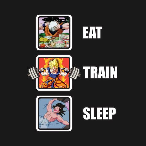 Check out this awesome 'Eat%2C+Train%2C+Sleep+%28Goku+Squat%29' design on @TeePublic! Saiyan Workout, Goku Workout, Bodyweight Workout Routine, Exercise Video, Dragonball Super, Dragon Ball Super Artwork, Bodyweight Exercises, Dragon Ball Super Goku, Dragon Ball Wallpapers