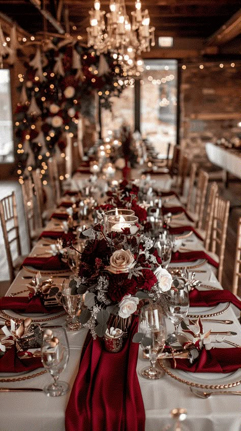 A winter wedding doesn't have to be limited to snowflakes and frosty themes. In fact, there are countless color palettes that can bring warmth, vibrancy, and elegance to your special day, all while embracing the Wedding Ideas Color Schemes Winter, Elegant Vintage Wedding Ideas, Glamorous Winter Wedding, Winter Wedding Place Settings, Wedding Winter Colors, Cabernet Wedding Colors, Warm Color Wedding, Christmas Wedding Color Palette, Christmas Wedding Ideas Elegant