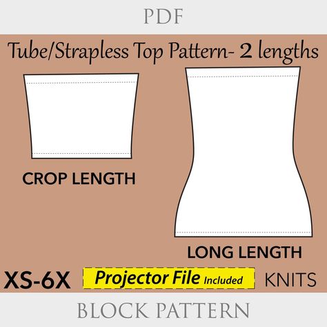 Women's Strapless Tube Top Sewing Pattern Block PDF size XS 6X- strapless top pattern, plus size tube top, tube top pattern, crop top pdf Clothing Templates Free Pattern, Tube Top Pattern Sewing Free, How To Sew Tube Top, Strapless Top Sewing Pattern, How To Make A Strapless Top, How To Sew A Tube Top, Sewing Tube Top, Sew Tube Top, Patron Crop Top Couture