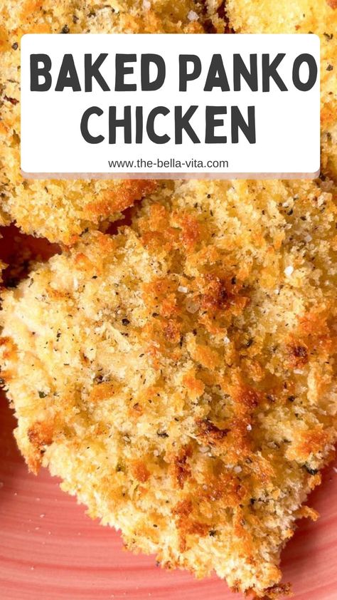 Get crispy, golden brown chicken every time with this easy oven-baked panko breaded chicken recipe. Ready in under 30 minutes! Yummy Baked Chicken, Panko Chicken Parmesan Baked, Over Baked Chicken Breast, Breaded Ranch Chicken Baked, Chicken With Panko Bread Crumbs Baked, Panko Chicken Oven Baked, Panko Bread Crumbs Chicken, Baked Chicken Panko Recipes, Baked Chicken Recipes Bread Crumbs