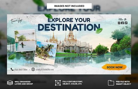 PSD travel agency holiday vacation faceb... | Premium Psd #Freepik #psd Travel Agency Banner Design, Travel Banner Design, Travel Facebook Cover, Billboard Ideas, Poster Design Kids, Travel Banner, Charity Poster, Tourism Design, Exhibition Display Design