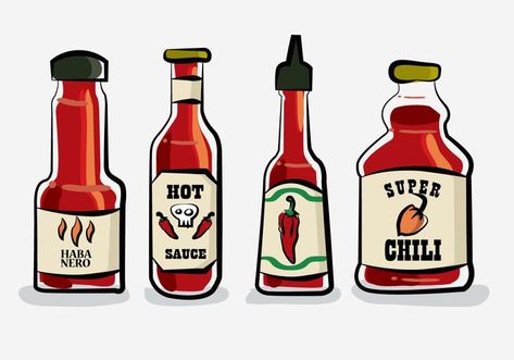 Hot Chili Sauce Bottle Habanero Vector Illustration Hot Sauce Drawing, Dining Nook Wall, Card Business Ideas, Recipe Book Printables, Kitchen Mural, Kitchen Dining Nook, Recipe Book Ideas, Draw Clothes, Food Paper