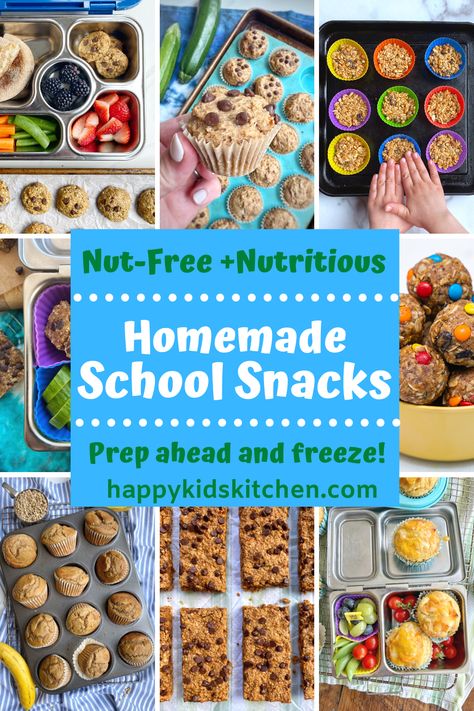 For daycare, preschool, or elementary school and beyond, these homemade school snacks are nutritious and nut-free. Perfect to add to a lunch box or pack for snack time or after school. Healthy muffins, cookies, bars, energy balls, and no-bake treats are included. Many have added fruit and veggies, are whole grain, and low in added sugar. Homemade Snacks For School, Homemade School Snacks, Sweet Potato Snacks, Nut Free Snacks, Snacks For School, Low Sugar Snacks, School Snacks For Kids, Healthy School Snacks, Healthy Homemade Snacks