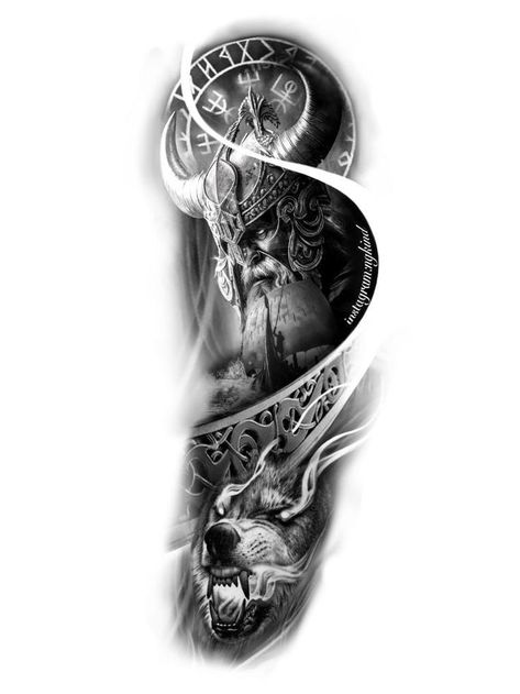 Viking Sleeve Tattoo Design, Viking Tattoos For Men Warriors, Viking Tattoo Designs Men, Viking Sleeve Tattoo For Men, Vikings Tattoo Design, Viking Art Tattoo, Viking Sleeve Tattoo, Viking Sleeve, Viking Tattoo Ideas