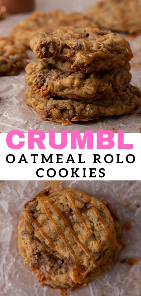 Xl Cookie Recipes, Gourmet Christmas Cookies, Cookie Trailer, Crumbl Recipes, Crumbl Copycat, Rolo Cookies, Crumble Cookie Recipe, Delicious Oatmeal, Crumble Cookies