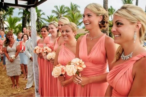 Mom, Younique, Photography & Corporate World: Henkaa Sakura dress. Beach Wedding Bridesmaid Dresses Coral, Henkaa Styles, Coral Wedding Themes, Sakura Dress, Barbados Wedding, Beach Bridesmaid, Beach Wedding Makeup, Beach Wedding Bridesmaid Dresses, Beach Bridesmaids