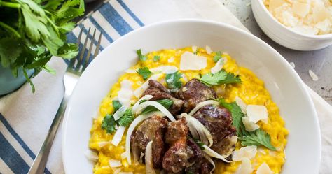 Saffron and Coconut Milk Risotto with Crispy Pork | The Noshery Greek Roasted Potatoes, Heavy Cream Recipes, Latino Food, Mini Sweet Peppers, Rice Risotto, Greek Flavors, Crispy Pork, Pioneer Woman Recipes, Food Photography Tips