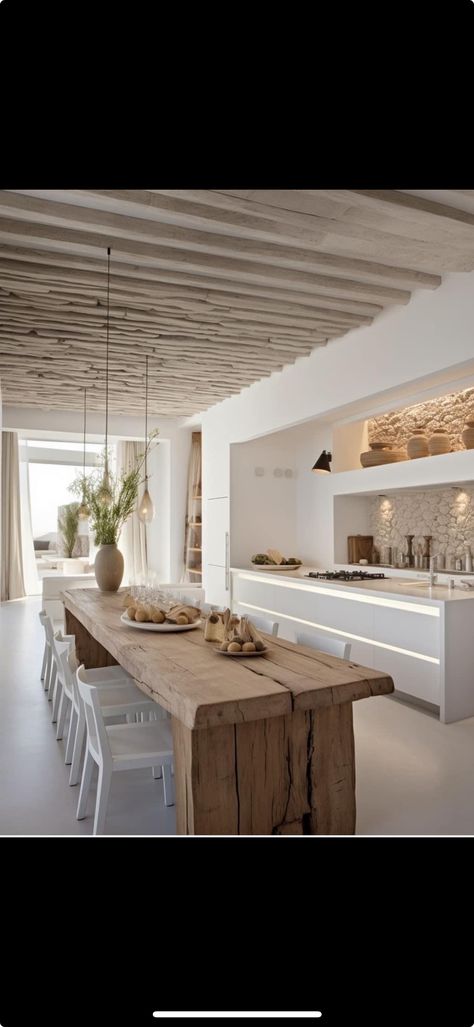 Simple Interior Design, Modern Home Interior Design, Modern Houses Interior, Coastal Kitchen, Wooden Table, Home Fashion, White Interior, Dream Home Design, 인테리어 디자인