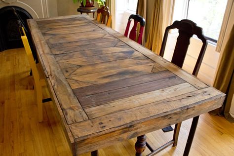 Farm Tables Made From Pallets | Why did you get started making pallet furniture? What inspired you? Pallet Wood Kitchen Table, Pallet Kitchen Table Diy, Pallet Wood Dining Table, Pallet Kitchen Table, Wooden Table Top Ideas, Barn Wood Table, Pallet Wood Furniture, Diy Pallet Table, Making Pallet Furniture