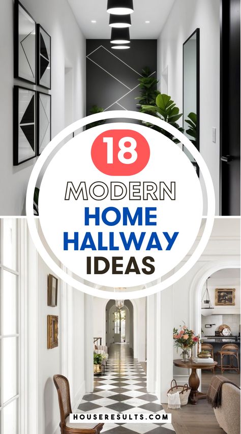 Refresh your hallway with modern decor ideas that wow! 🌿✨ From innovative lighting to contemporary art, these ideas will help you create a welcoming and stylish space. Save this pin for your next home makeover inspiration! 📌🏠 Decorate Upstairs Hallway, High Gloss Hallway, Hallways Decorating Ideas, Modern Narrow Hallway Ideas, End Of Hall Wall Decor Ideas, Hallway Decorating Modern, Apartment Hallway Ideas, Contemporary Entryway Ideas, Modern Hallway Decor