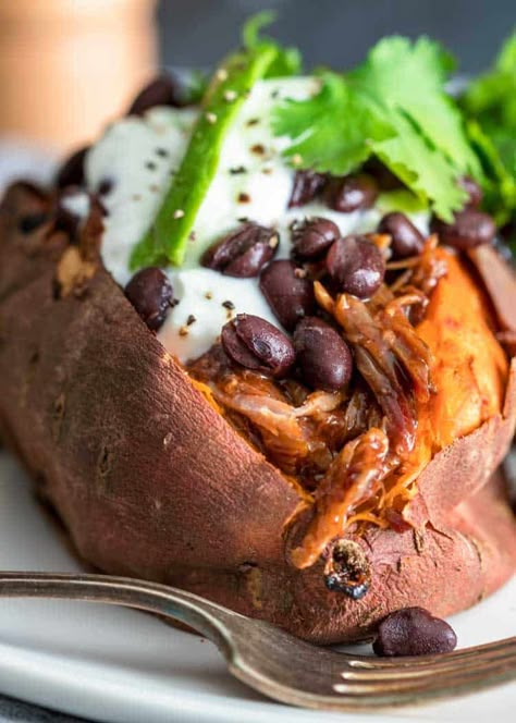 Pork Stuffed Sweet Potatoes, Bistro Ideas, Recipes Sweet Potato, Stuffed Sweet Potatoes, Monthly Menu, Bbq Pulled Pork, Smoker Recipes, Bbq Pork, Recipes Sweet