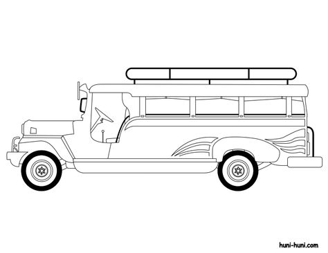 Filipino Jeepney Drawing, Jeep Sketch Drawings, Jeep Clipart Black And White, Jeep Art Drawing, Jeep Drawing Philippines, Jeepney Philippines Drawing, Jeepney Tattoo, Jeep Drawing Easy, Jeepney Drawing