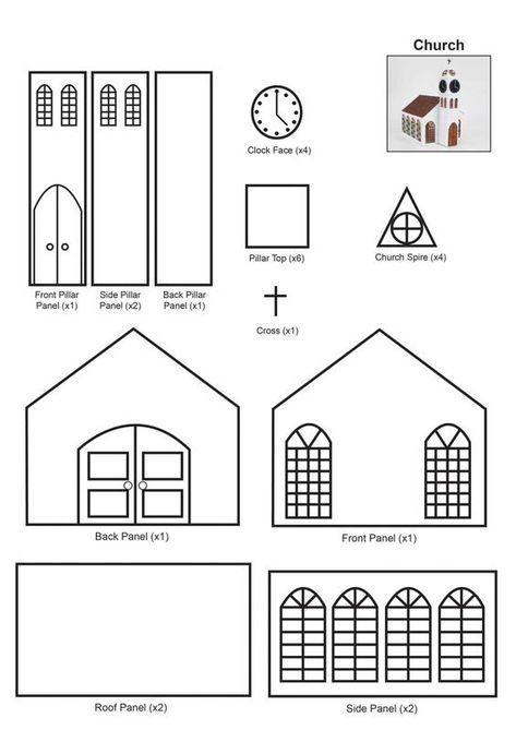 Chapel / Church Gingerbread House Free Templates Gingerbread House Template Printable, Church Template, 3d Pen Stencils, Homemade Gingerbread House, Gingerbread House Patterns, Paper House Template, Gingerbread House Template, 3d Templates, Diy Christmas Village