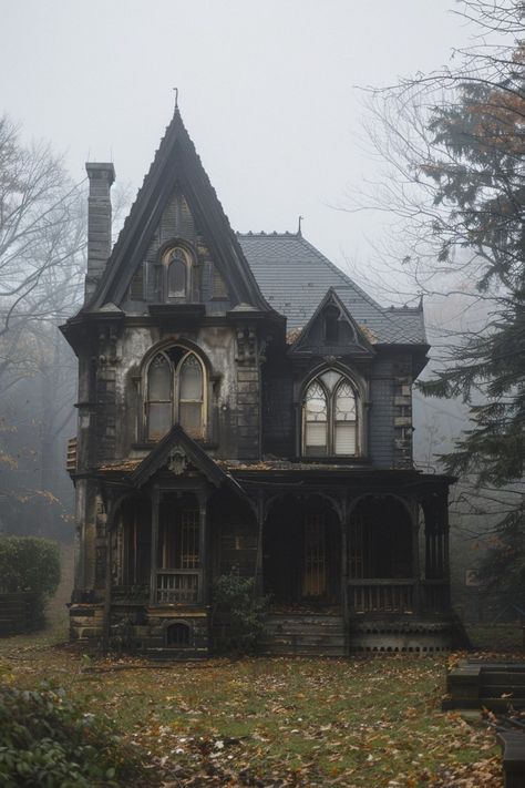 12 Gothic Farmhouse Designs That Exude Charm and Character! - My Decor Inspo Haunted Interior Design, Gothic Cottage Aesthetic, Brick Gothic Architecture, Victorian Gothic Cottage, Midwestern Gothic House, Cathedral House Exterior, Southern Gothic Architecture, Small Gothic House Plans, Gothic Home Plans